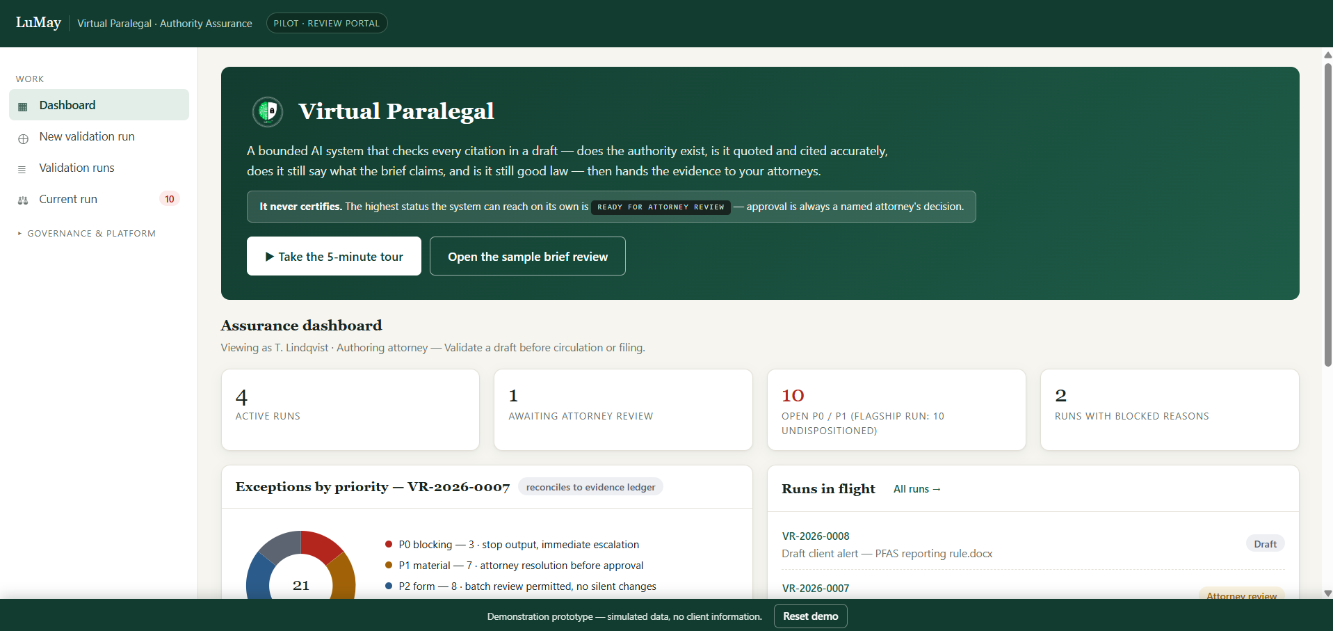 LuMay Virtual Paralegal dashboard